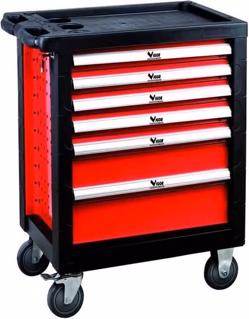 Carrello portautensili Vigour Blinky Big rosso con 6 cassetti in acciaio e piano di lavoro, L: 77 cm, P: 46 cm, H: 89 cm