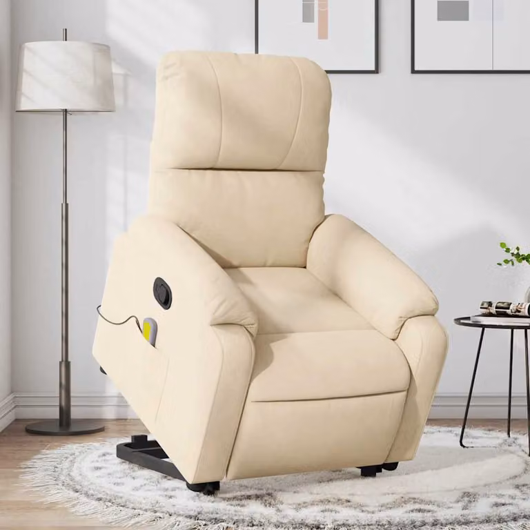 Poltrona alzapersona reclinante e massaggiante vidaXL in microfibra beige