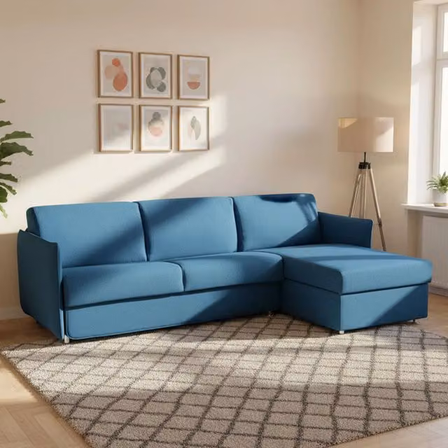 Divano Letto Scordia DMORA con Penisola Sfoderabile Made in Italy, Blu, L/P/H: 260 x 160 cm – 1