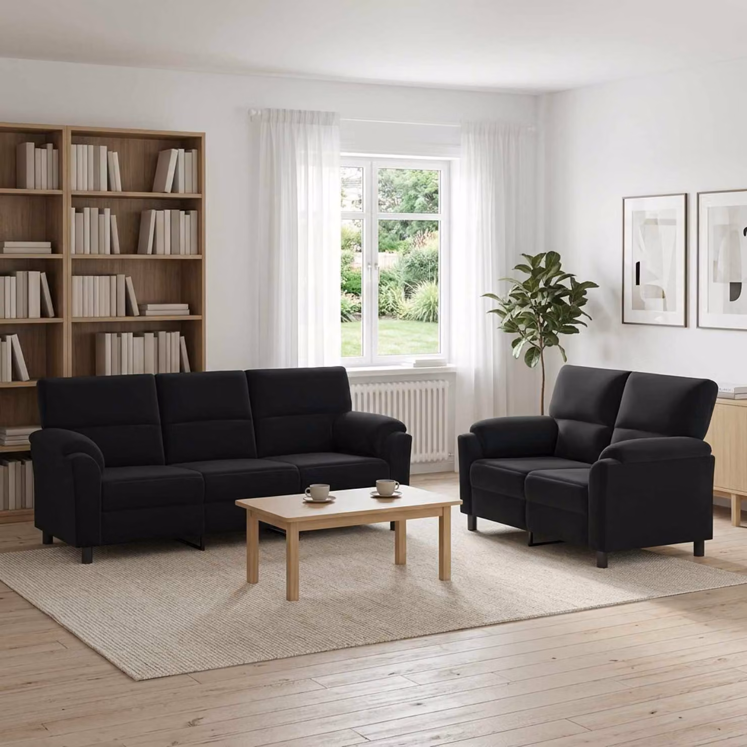 Set di 2 divani moderni vidaXL in velluto nero con struttura in metallo e cuscini inclusi