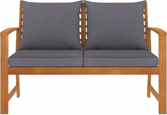 Panchina da giardino in legno di acacia con cuscino grigio e finitura oliata rustica L: 120 cm, H: 81 cm, P: 60,5 cm