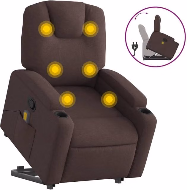 Poltrona | Sedia Relax Alzapersona Massaggi Reclinabile Marrone Scuro Tessuto