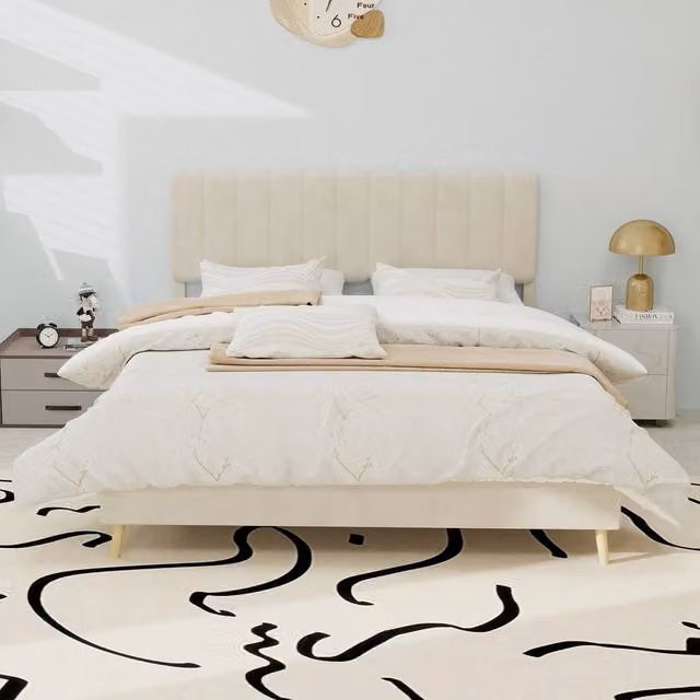 Letto imbottito con testiera ¨C Minimal ¨C Beige 140x200 cm tessuto