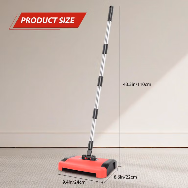 Aspirapolvere per tappeti e pavimenti - Aspirapolvere manuale per pavimenti - Testa spazzola girevole a 180° - Adatto per pavimenti duri e tappeti - Design compatto - Manico in alluminio, peso: 0,65 kg