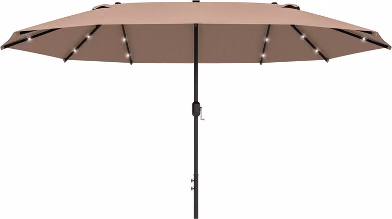 Ombrellone con LED ombrellone doppio 440 x 260 cm ombrellone da giardino ombrellone da patio grande ovale con manovella e struttura in metallo color kaki