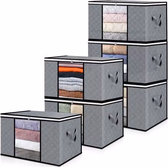 Set di contenitori da 6 pezzi, 90 l, grigio/nero, contenitori da riporre sotto il letto