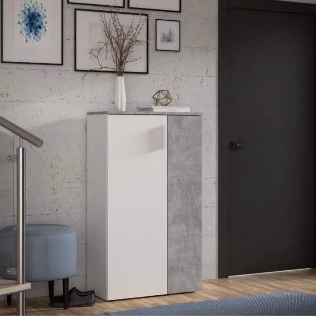 Mobile multiuso EFFEZETA con 2 ante, colore bianco e grigio, H 120,4 cm x L 68,9 cm x P 34,1 cm