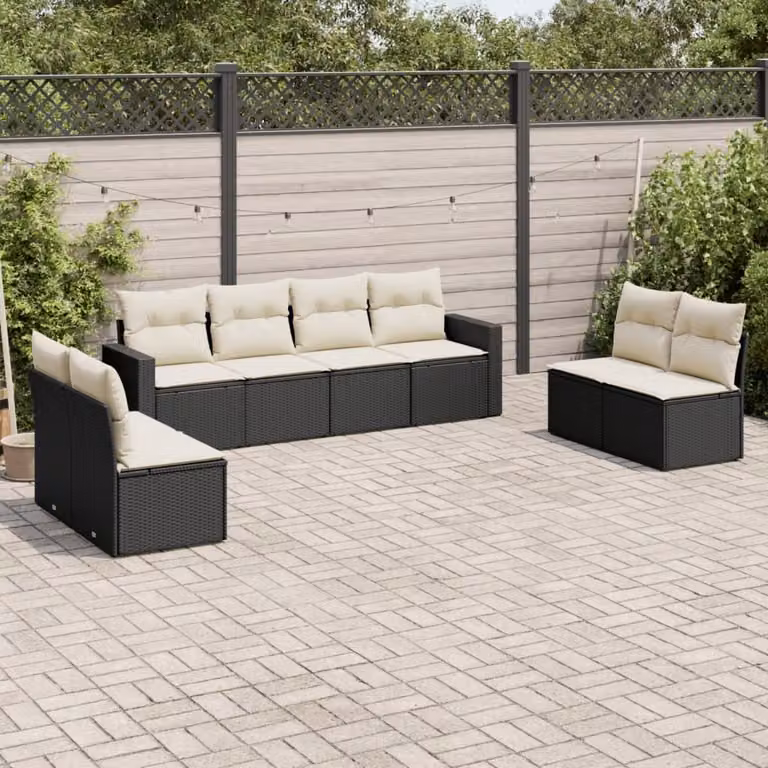 Maison Exclusive - Set da giardino 8 pezzi con cuscini in polyrattan nero