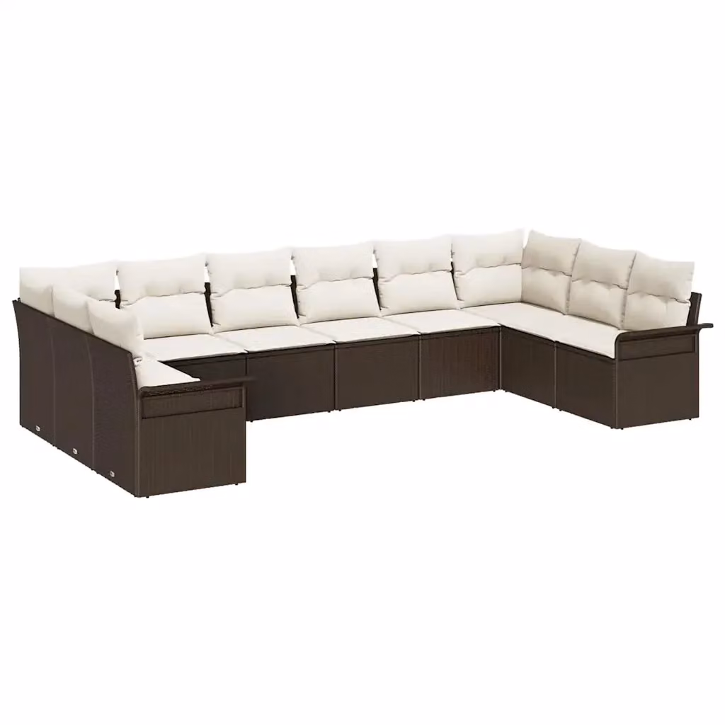 Set Divano da Giardino vidaXL 10 Pezzi Marrone con Cuscini e Tavolino in Polyrattan e Acciaio – 2
