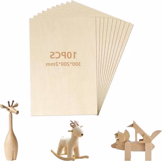 10 pannelli di compensato (300 x 200 x 2 mm), pannelli di legno di balsa, compensato di tiglio per il taglio laser, pannelli di truciolato non trattati per lavori di bricolage e modellismo.