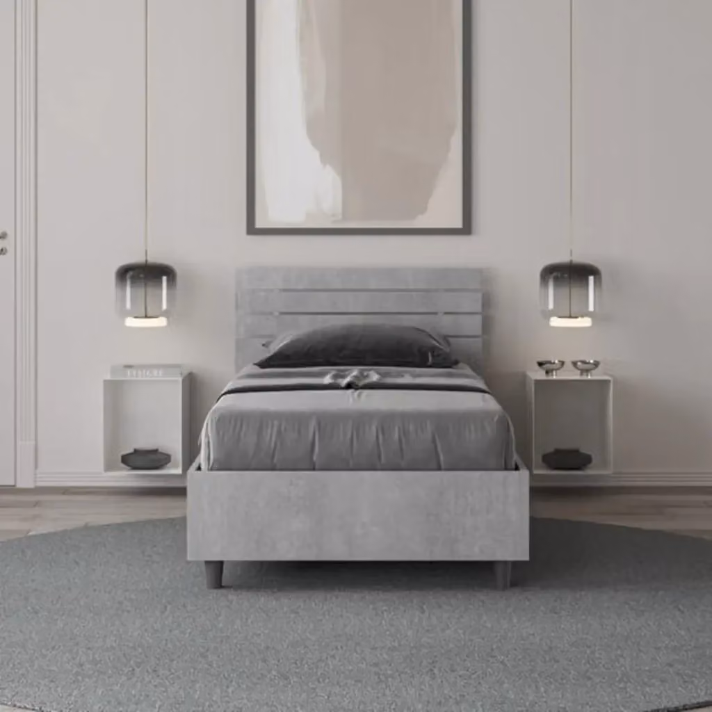 Letto singolo Ankel con testata inclinata e doghe, colore cemento, L 80 cm x P 200 cm – 2