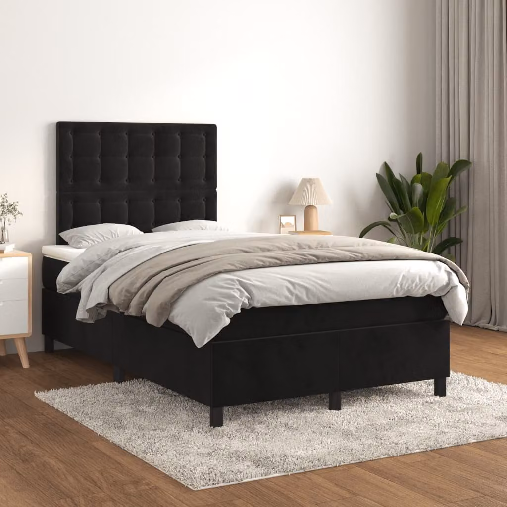 The Living Store Letto a molle con materasso nero 120x200 cm in velluto