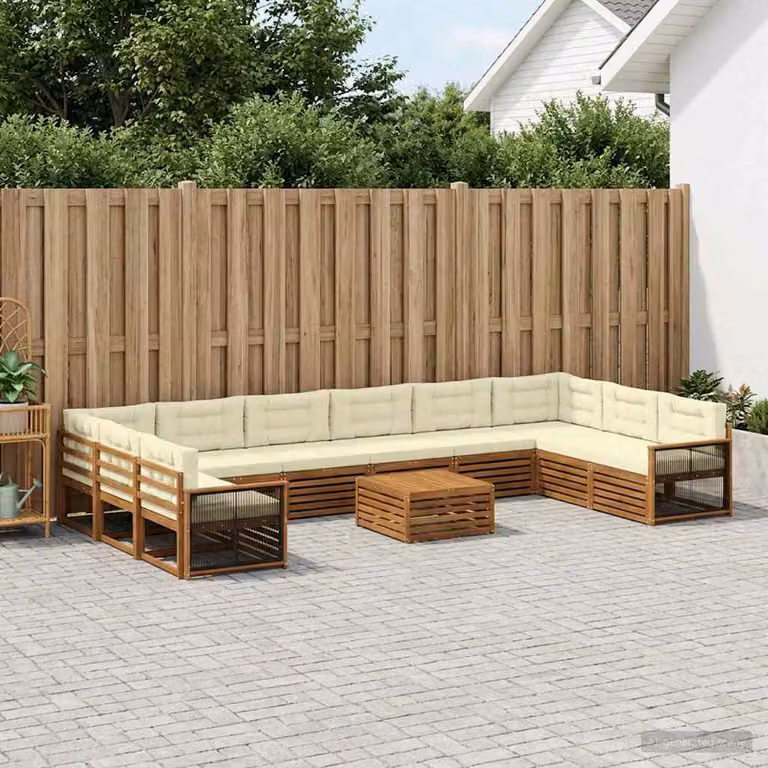 Set di divani da giardino vidaXL in legno di acacia massello, 11 pezzi, marrone e beige