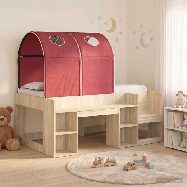 Letto con Tunnel con lo scaffale 3 pz Rovere Sonoma e Rosso 3423507