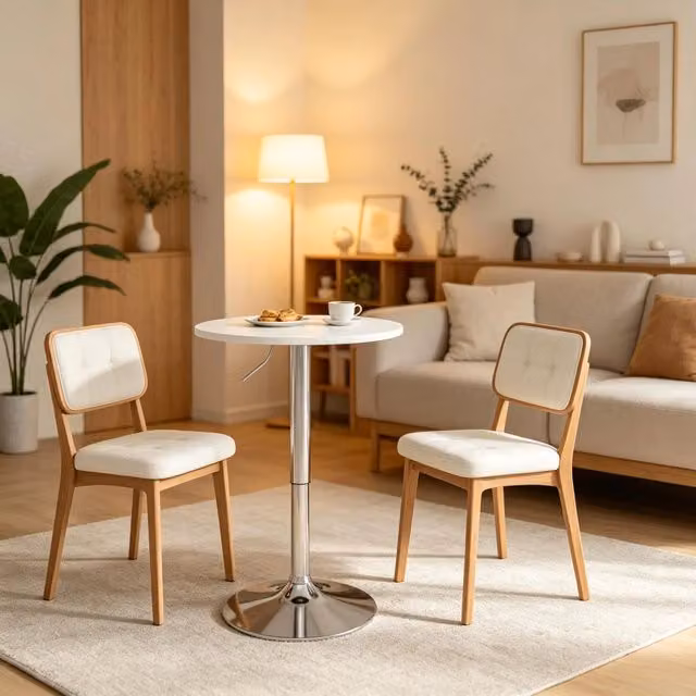 Tavolo da pranzo rotondo OKWISH regolabile in altezza con piano in MDF bianco e base in metallo per cucina, Diametro: 60 cm