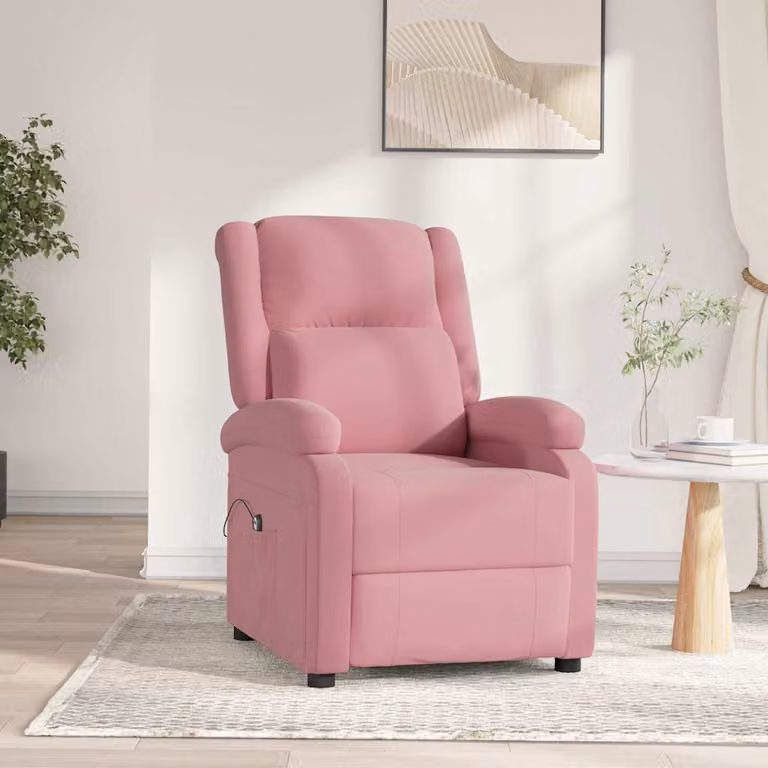 Poltrona Reclinabile Elettrica con Massaggio vidaXL in Velluto Rosa