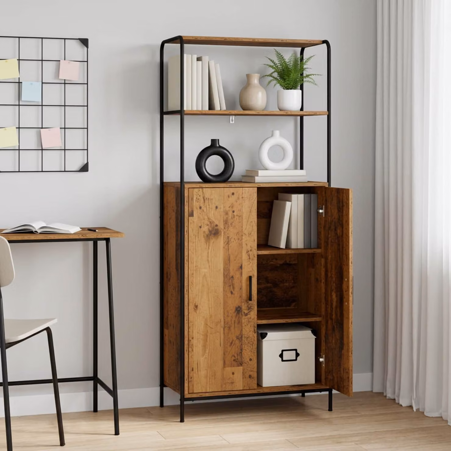 Credenza moderna vidaXL in legno e metallo color marrone, L: 40 cm, P: 33 cm, H: 161 cm