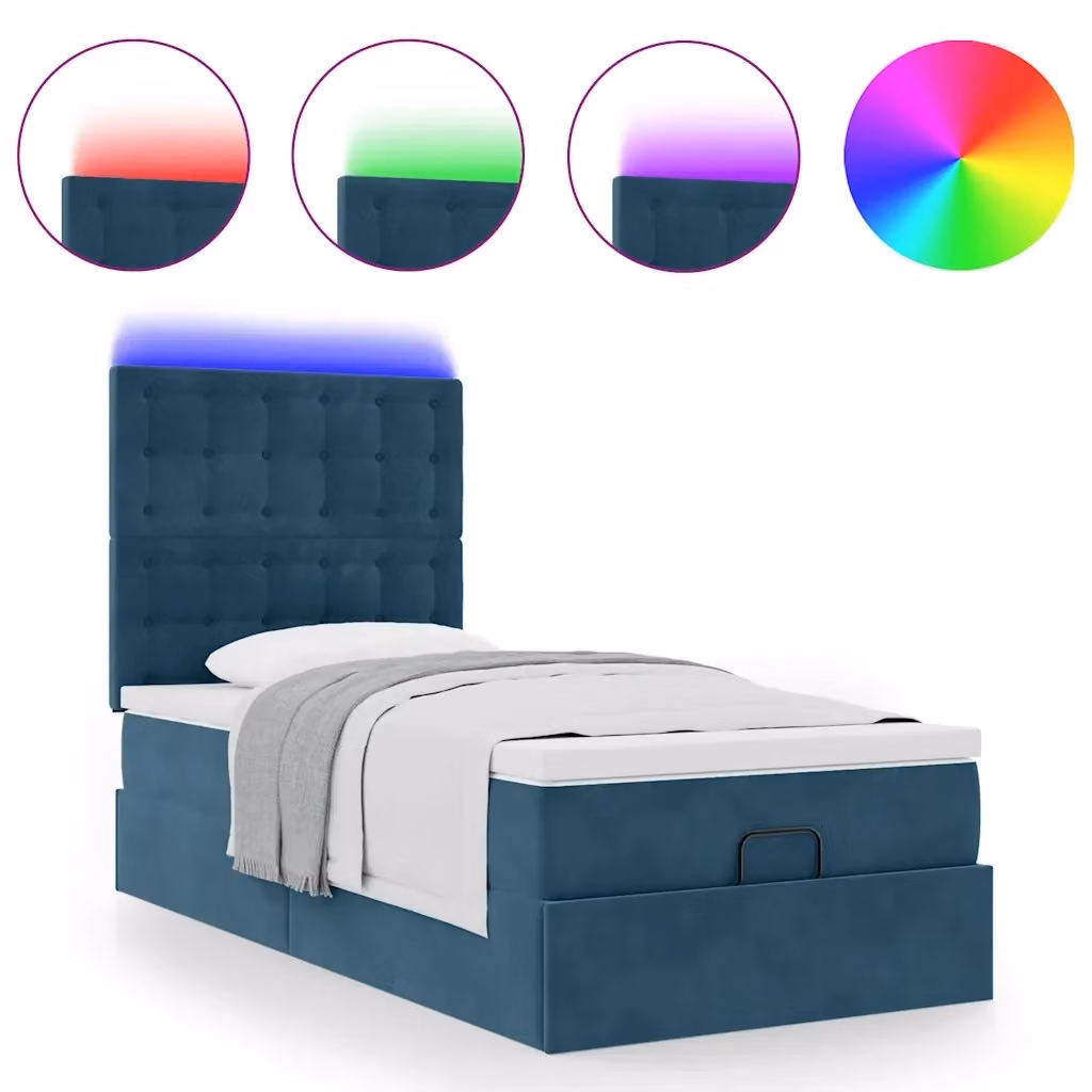 Letto con contenitore a sollevamento vidaXL in velluto blu con porta USB e illuminazione sottostante L: 200 cm, P: 80 cm, H: 140 cm – 2