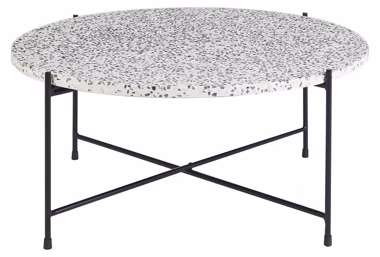 Miliboo - Tavolino rotondo di design in terrazzo e metallo nero, diametro 81 cm, modello MEZZO