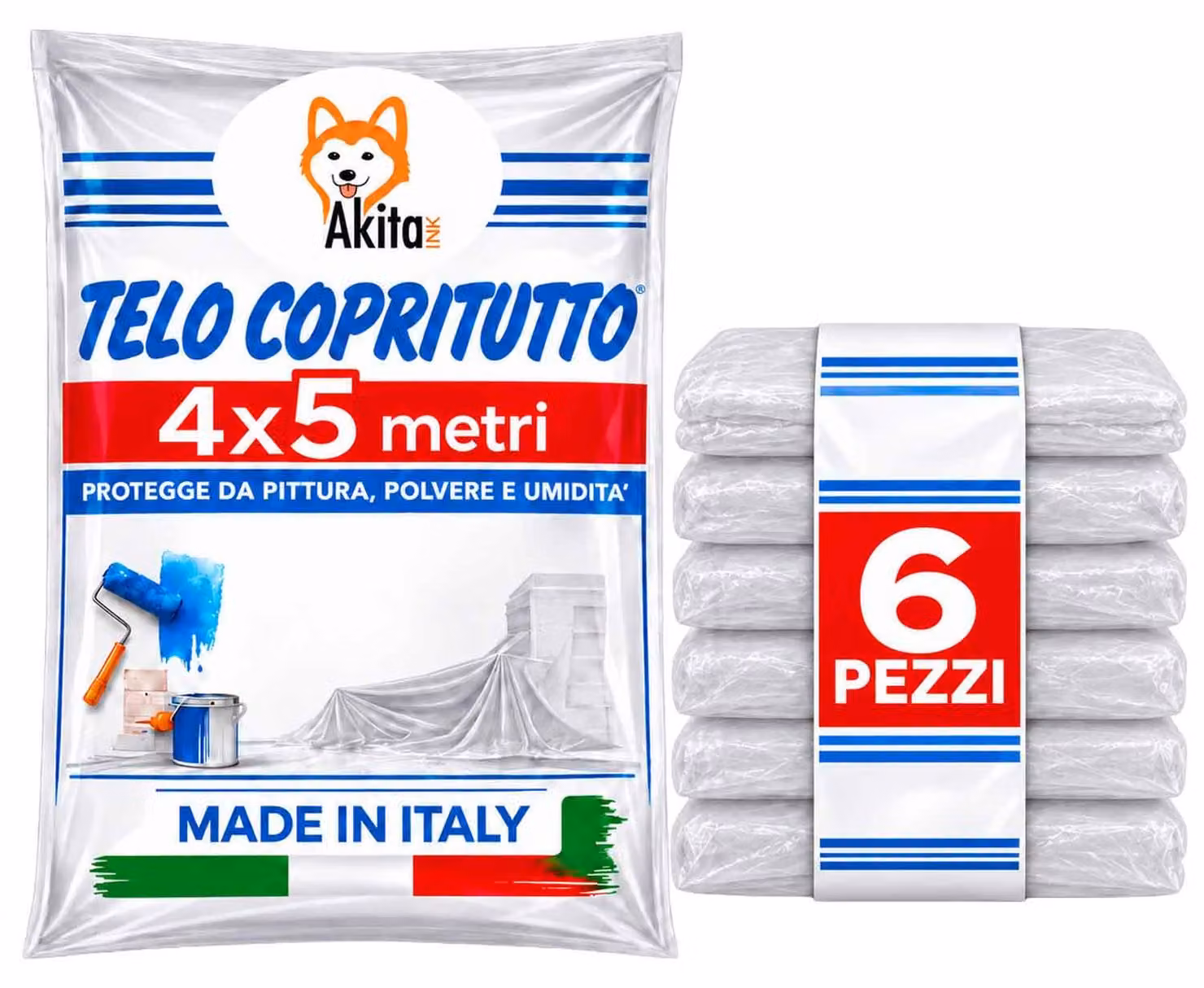 Telo Copritutto 6 PZ 4x5m AkitaInk Protettivo Multiuso