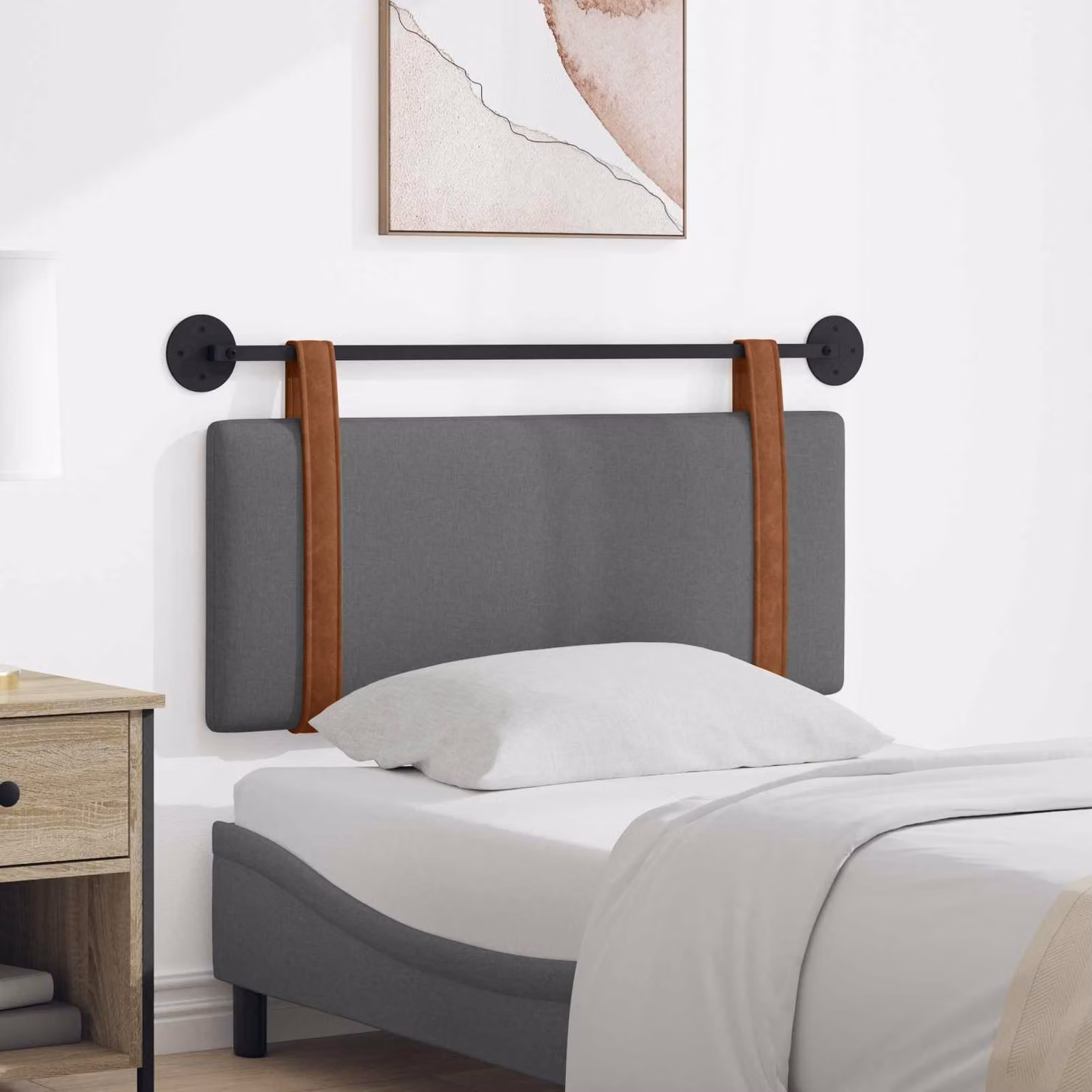 Testiera sospesa vidaXL in similpelle grigio scuro con pannelli imbottiti e struttura in legno e metallo L: 110 cm, H: 55 cm, P: 5 cm