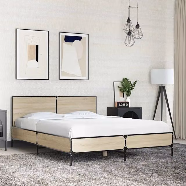 Letto Giroletto vidaXL in Rovere Sonoma e Metallo, L/P/H: 140 x 190 x 80 cm