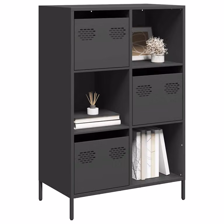 Credenza moderna vidaXL in metallo nero opaco L: 68 cm, P: 39 cm, H: 103,5 cm