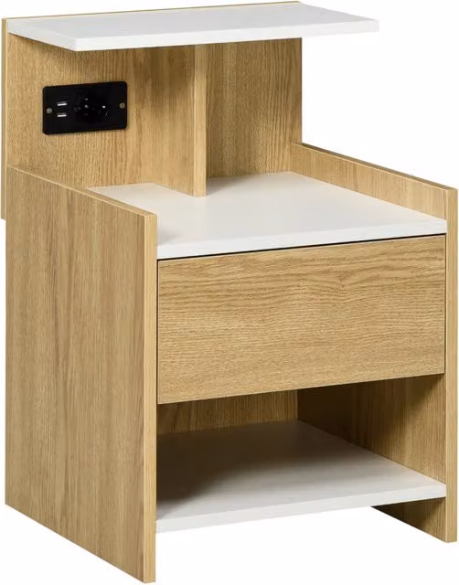 Comodino moderno XYLO con porta USB, colore naturale, L/P/H: 40 x 40 x 60 cm