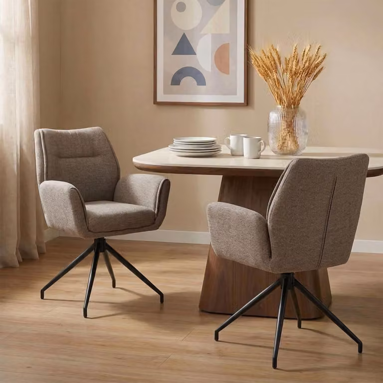 Set da 2 sedie da sala da pranzo LIRA, beige - Sedie imbottite con braccioli e rivestimento in tessuto, sedie da cucina girevoli a 360° con struttura in metallo [portata massima 120 kg]