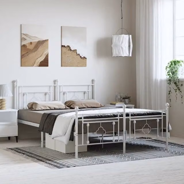 Giroletto con testiera e pediera in metallo bianco vidaXL L/P: 150 x 200 cm