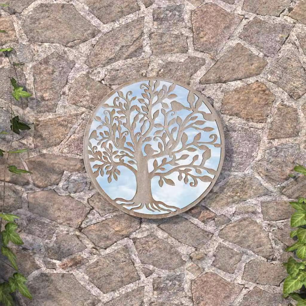 Specchio da giardino rotondo vidaXL in metallo e vetro, colore sabbia, L: 60 cm, P: 2,5 cm