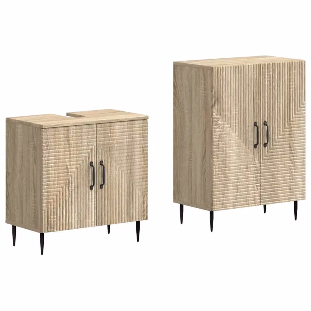 Set di mobili da bagno moderno vidaXL composto da mobile lavabo e mobile contenitore in legno marrone con ante a battente – 2