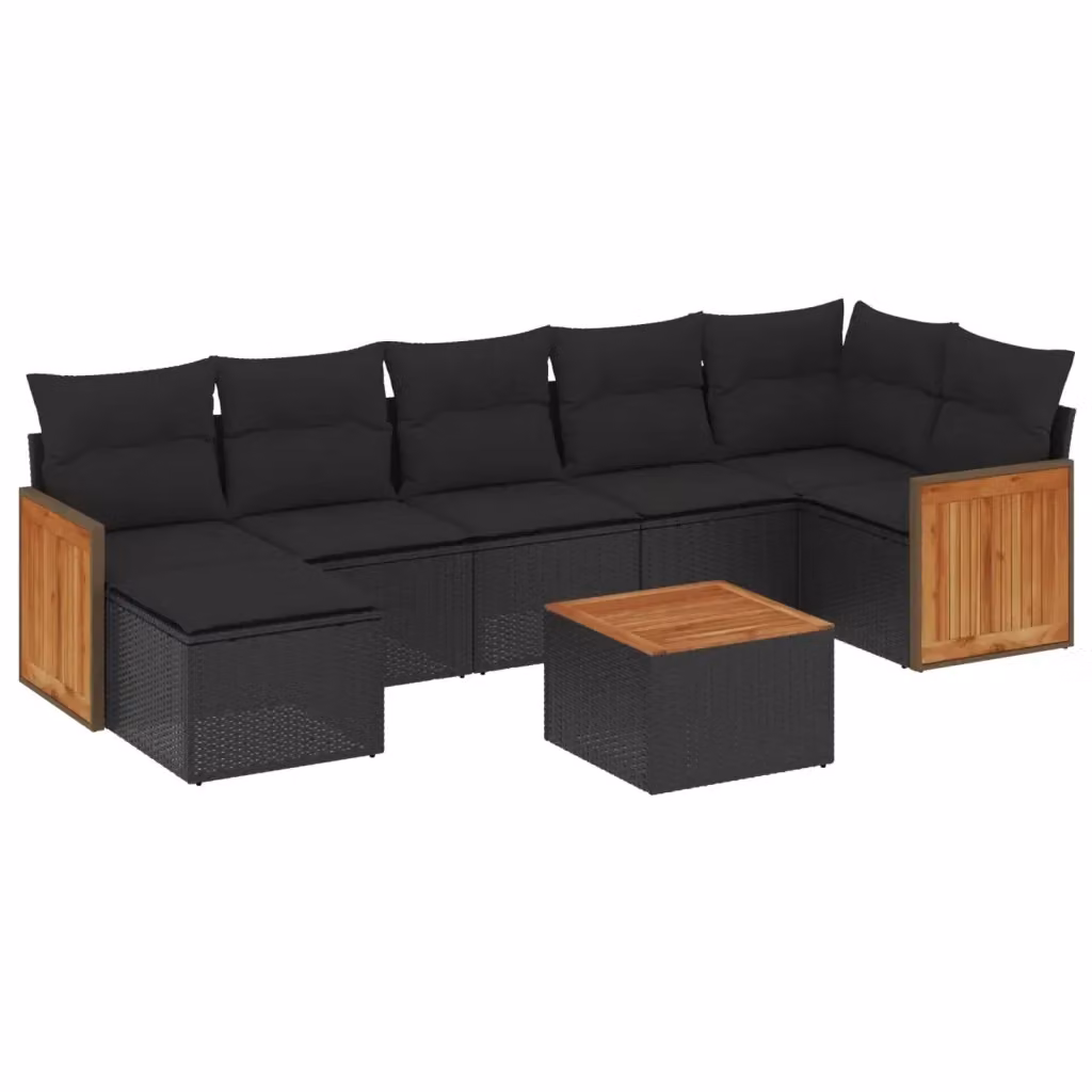 vidaXL Set Divani da Giardino a L con Cuscini 8 pz Nero in Polyrattan e Metallo – 2