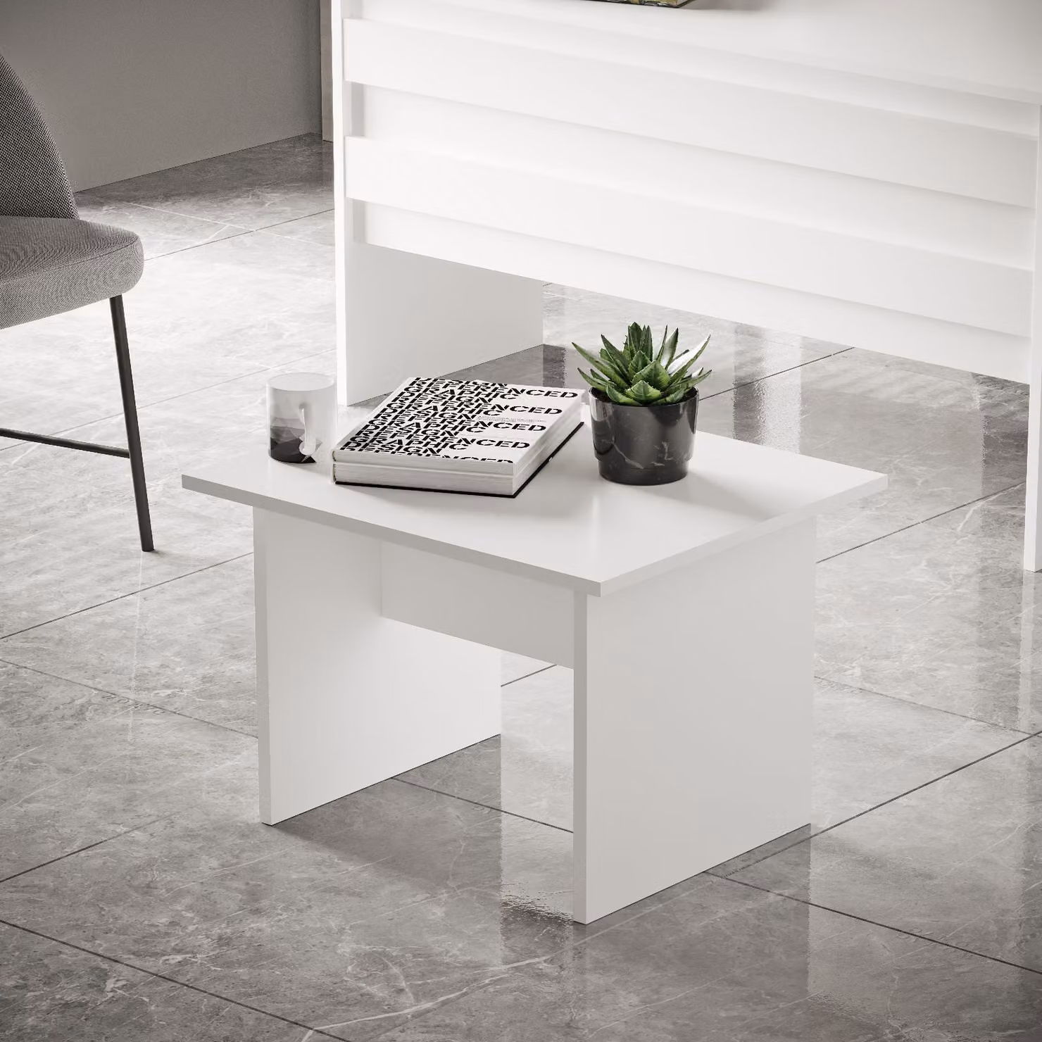 Skye Decor, Vo2-W, tavolino da salotto, bianco, 100% pannelli di particelle rivestiti in melamina, 60 x 46,3 x 50 cm