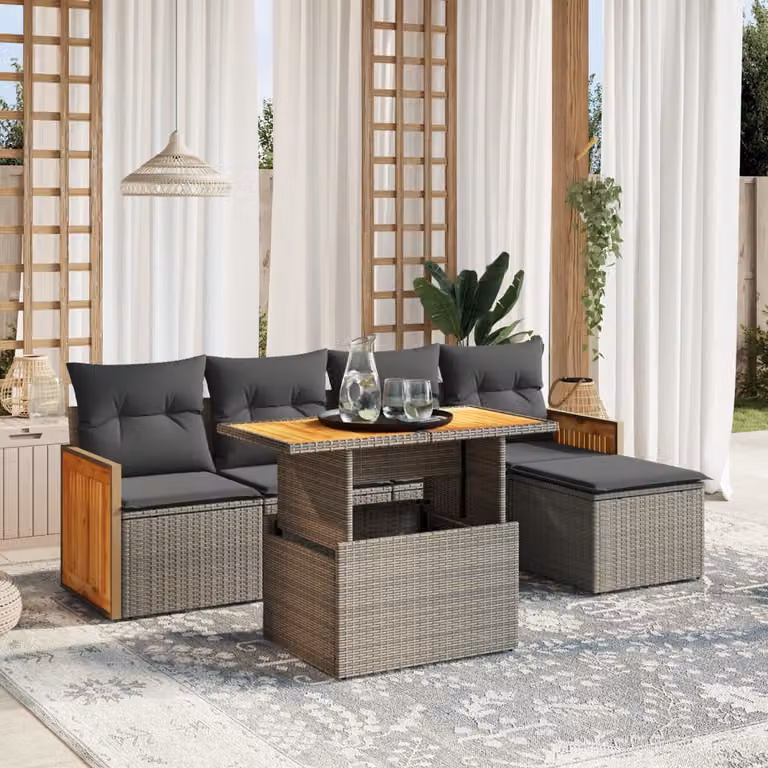 Set Divano da Giardino vidaXL 6 pz in Polyrattan Grigio con Cuscini e Tavolino da Caffè