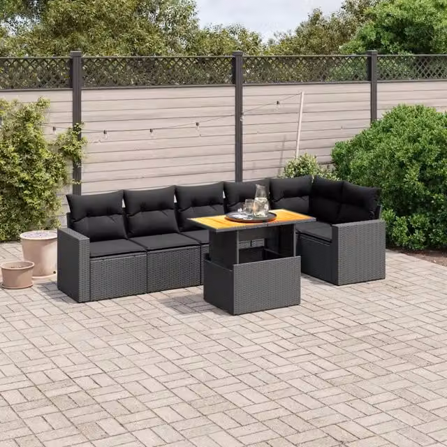 Set Divani da Giardino con Cuscini 7pz Nero Polyrattan 3271321