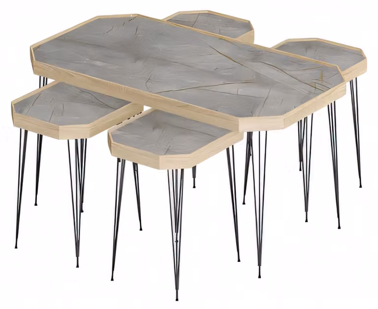Eleganter grauer Holz-Couchtisch mit Beistelltischen im modernen Stil