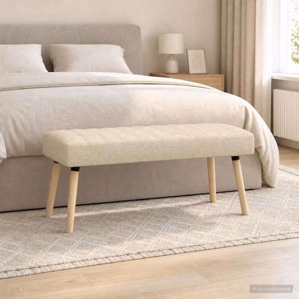 Panchina trapuntata a canale vidaXL in tessuto beige con struttura in legno di gomma L/P/H: 110 x 40 x 46 cm