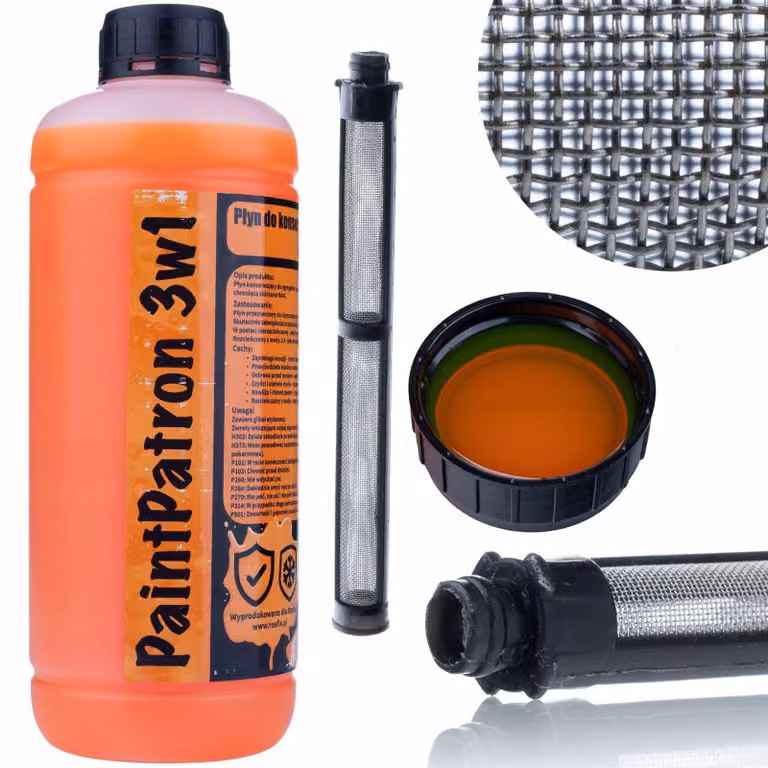Rosfix PaintPatron 3w1 – Set per la Manutenzione delle Unità di Verniciatura a Spruzzo | 1L di Detergente e Protettivo, Filtro FTX/XTR da 60 Mesh