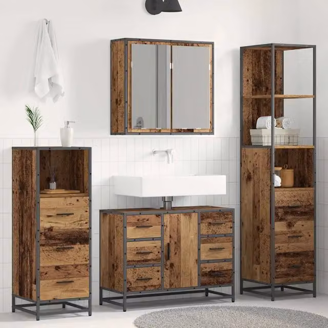 Set di mobili per il bagno 4 pz Legno vecchio 3402566