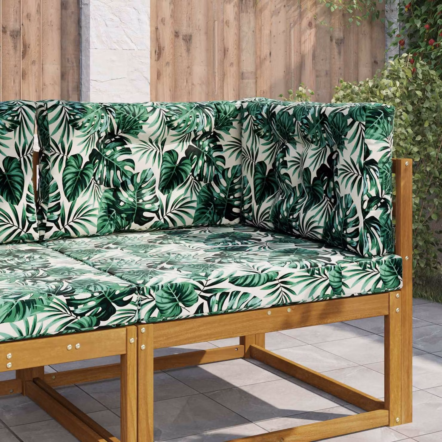 vidaXL Cuscino per divano da esterno verde con motivo a foglie, forma quadrata, in poliestere con rivestimento rimovibile, L/P/H: 80 x 80 x 8 cm