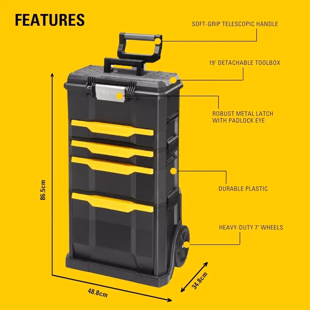 Mobile Portautensili 3 in 1 su Ruote Stanley Nero, L: 48 cm, P: 34,8 cm, H: 86 cm – 2