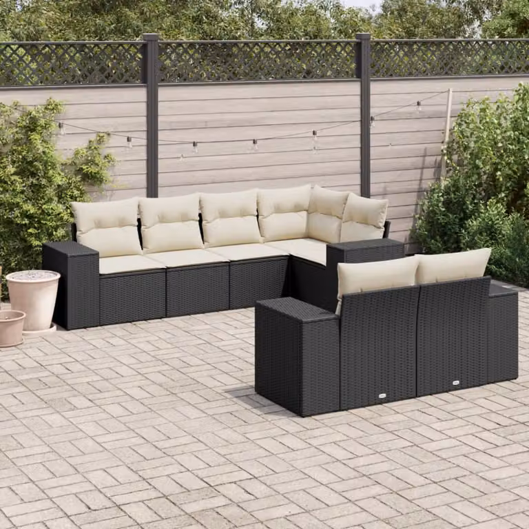 vidaXL Set Divani da Giardino a L con Cuscini 7pz in Polyrattan Nero