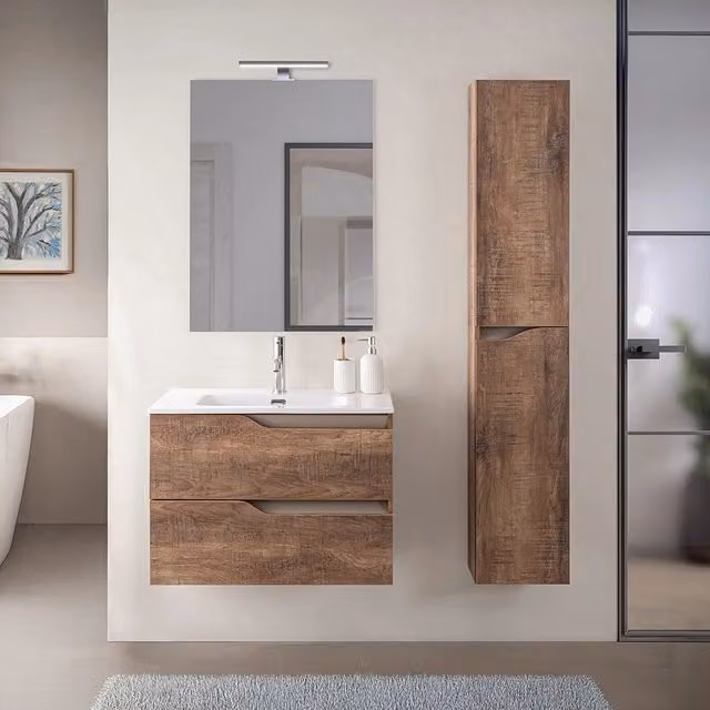 Mobile bagno sospeso Sumya con lavabo e pensile, colore marrone e grigio, L: 60 cm, P: 46 cm, H: 160 cm