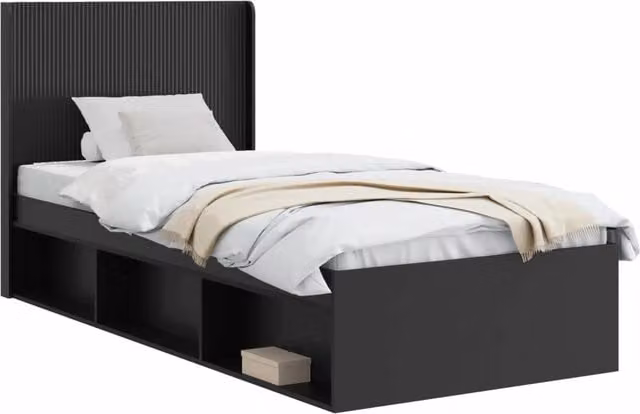 Letto singolo | Letto per adulti | Struttura del letto con stoccaggio e testata Nero 90 x 200 cm