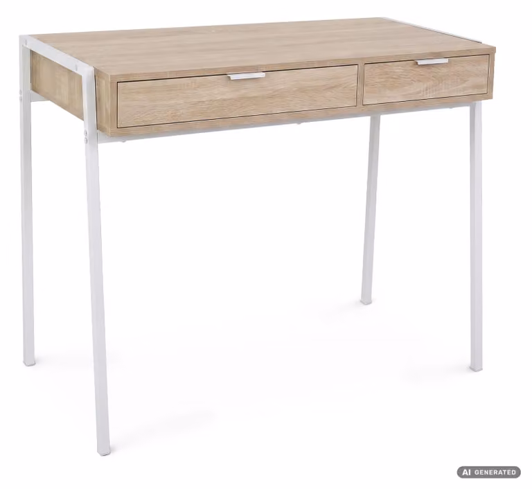 Scrivania industriale per computer Rovere Sonoma ZENTIA 100 cm 2 cassetti gambe bianche