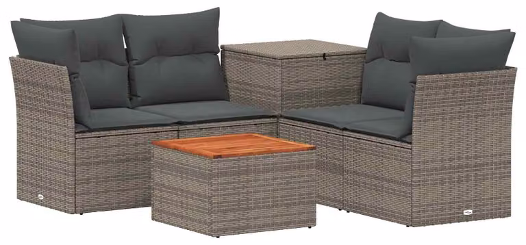 Set di divani da esterno, 6 pezzi, grigio e grigio scuro, in rattan sintetico e acciaio
