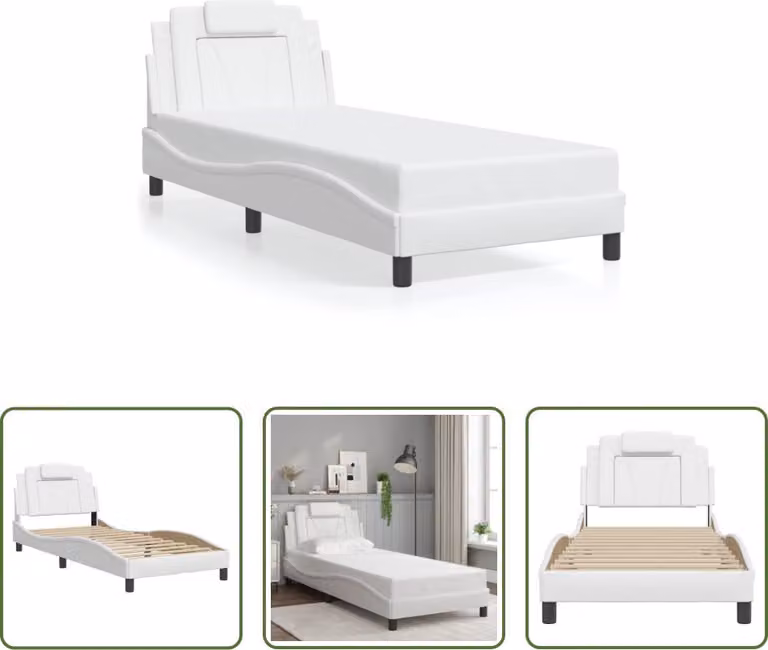 The Living Store Struttura letto con testiera bianca 80x200 cm in ecopelle