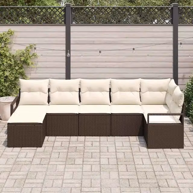 Set di divani 7 pz Marrone e Crema polyrattan 3355137