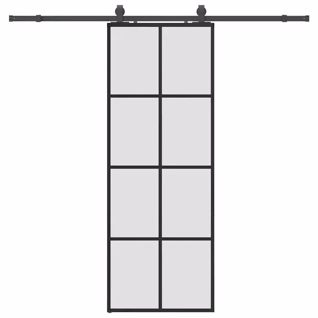 Porta Scorrevole Moderna vidaXL in Vetro Trasparente e Alluminio con Ferramenta Nera L: 76 cm, H: 205 cm – 2
